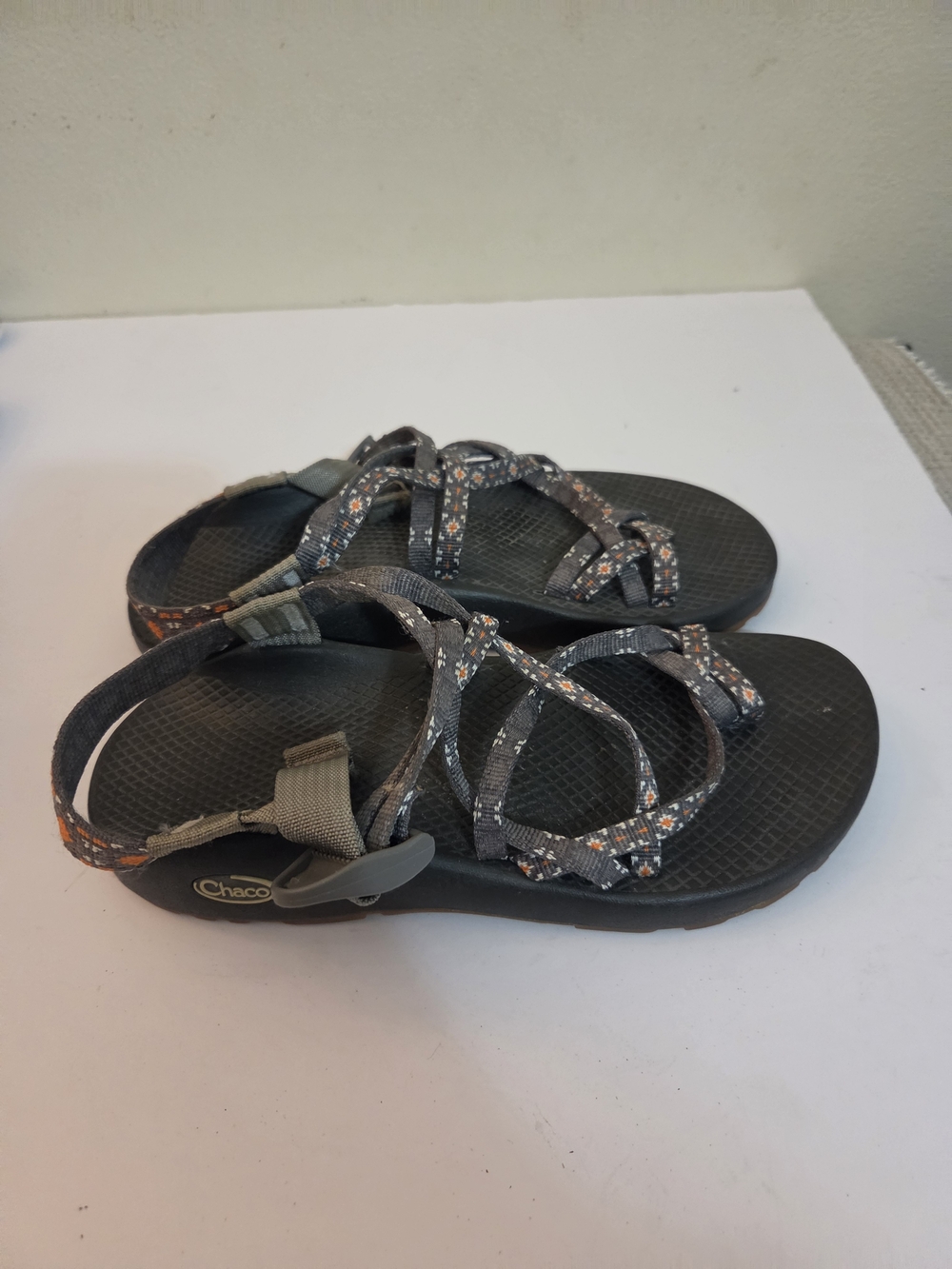 Chaco Womens Strappy Sport Sandals in Charcoal with Orange Accent